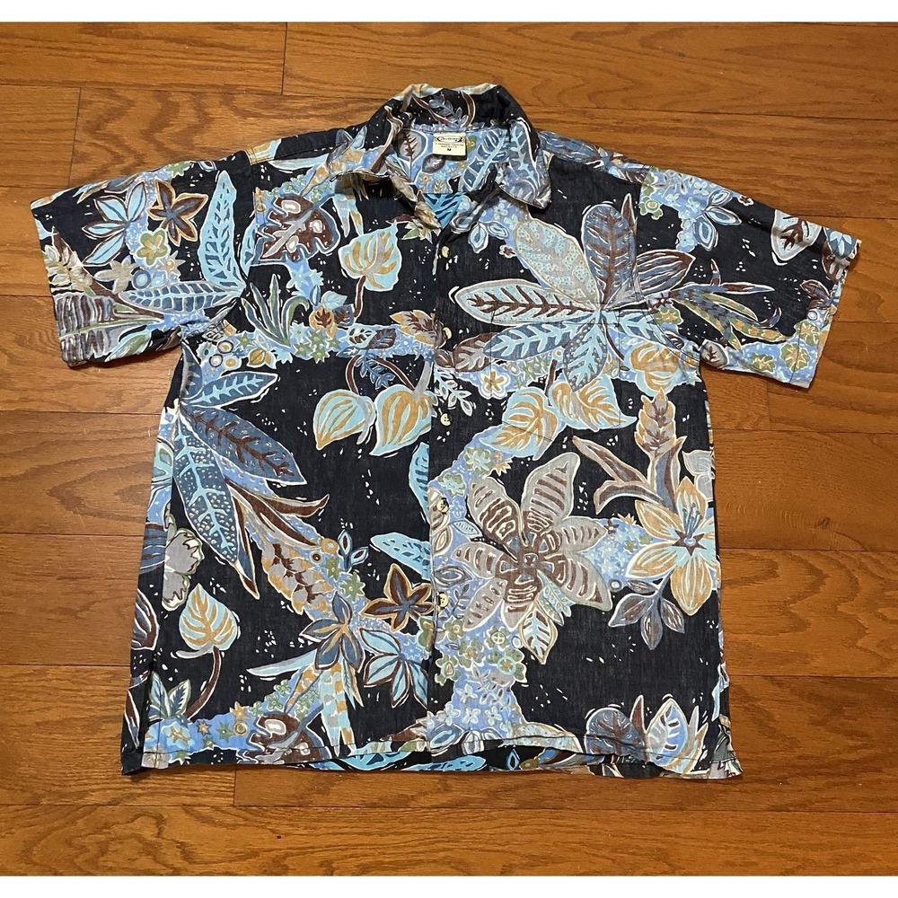 Go Barefoot Short Sleeve Button Up‎ Shirt Floral Hawaiian  Size Medium USA Made